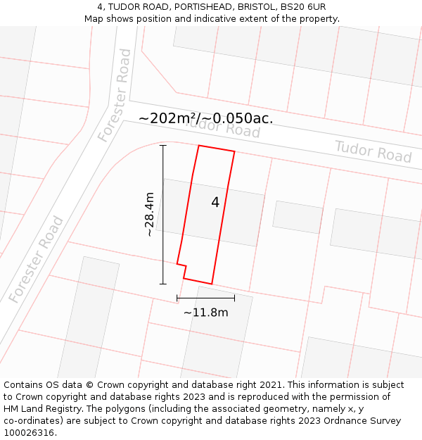4, TUDOR ROAD, PORTISHEAD, BRISTOL, BS20 6UR: Plot and title map