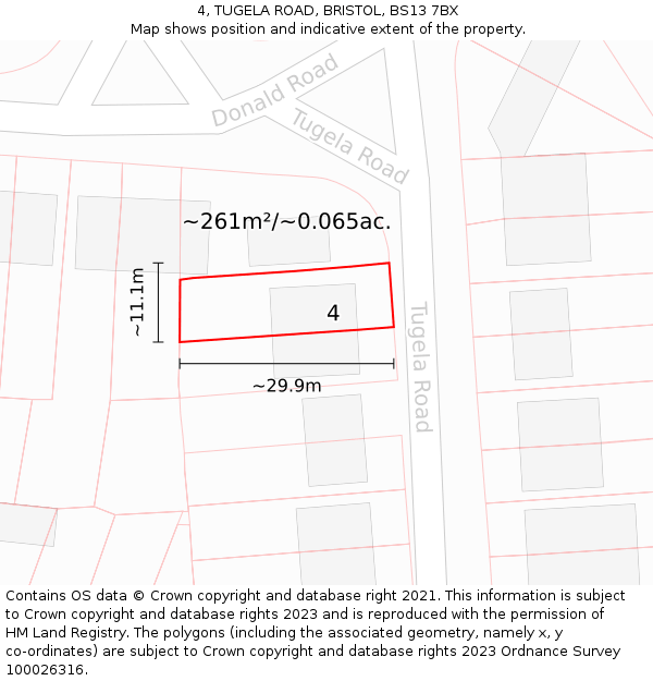 4, TUGELA ROAD, BRISTOL, BS13 7BX: Plot and title map