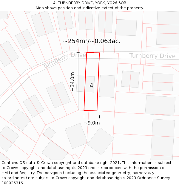 4, TURNBERRY DRIVE, YORK, YO26 5QR: Plot and title map