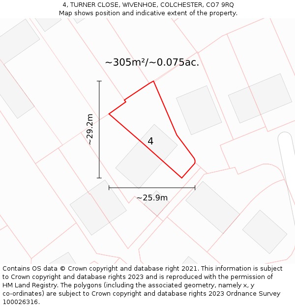 4, TURNER CLOSE, WIVENHOE, COLCHESTER, CO7 9RQ: Plot and title map