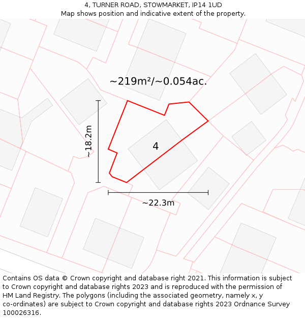 4, TURNER ROAD, STOWMARKET, IP14 1UD: Plot and title map