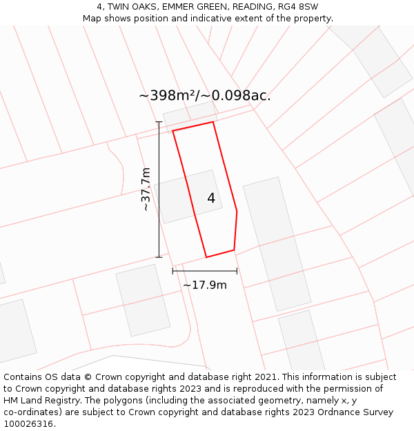 4, TWIN OAKS, EMMER GREEN, READING, RG4 8SW: Plot and title map