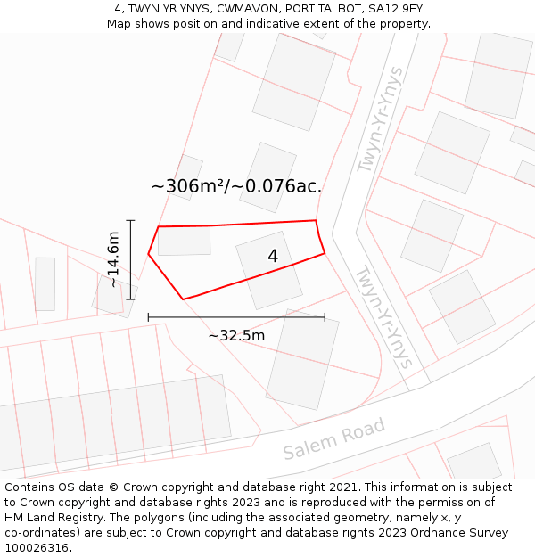 4, TWYN YR YNYS, CWMAVON, PORT TALBOT, SA12 9EY: Plot and title map