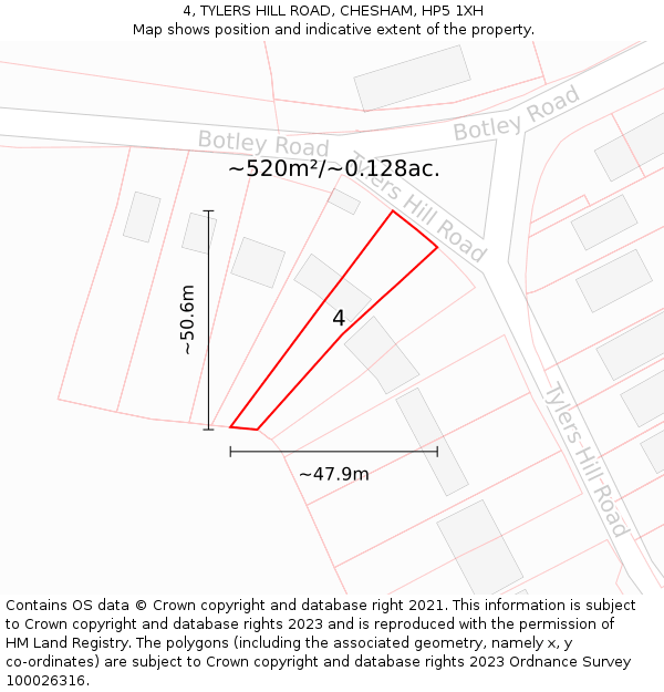 4, TYLERS HILL ROAD, CHESHAM, HP5 1XH: Plot and title map