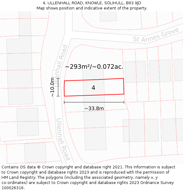 4, ULLENHALL ROAD, KNOWLE, SOLIHULL, B93 9JD: Plot and title map