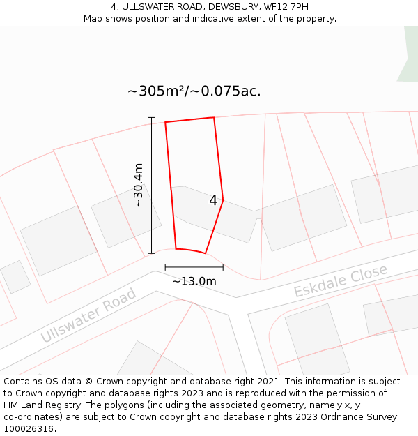 4, ULLSWATER ROAD, DEWSBURY, WF12 7PH: Plot and title map
