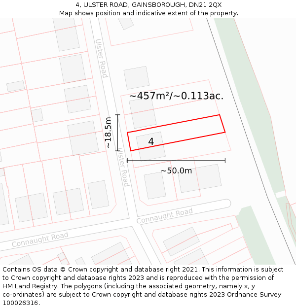 4, ULSTER ROAD, GAINSBOROUGH, DN21 2QX: Plot and title map