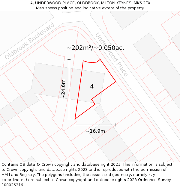 4, UNDERWOOD PLACE, OLDBROOK, MILTON KEYNES, MK6 2EX: Plot and title map