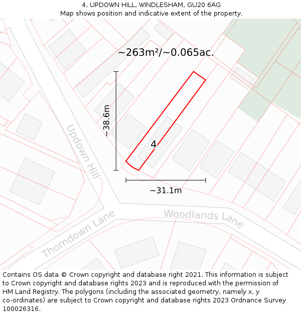 4, UPDOWN HILL, WINDLESHAM, GU20 6AG: Plot and title map