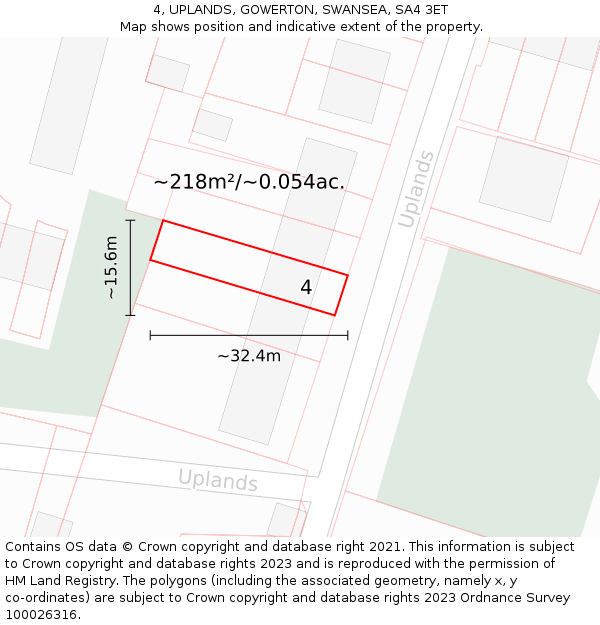 4, UPLANDS, GOWERTON, SWANSEA, SA4 3ET: Plot and title map