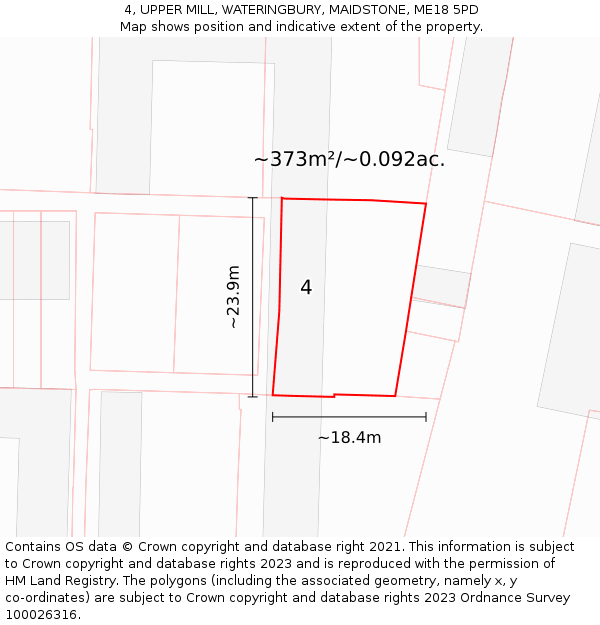 4, UPPER MILL, WATERINGBURY, MAIDSTONE, ME18 5PD: Plot and title map