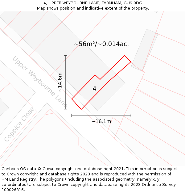 4, UPPER WEYBOURNE LANE, FARNHAM, GU9 9DG: Plot and title map