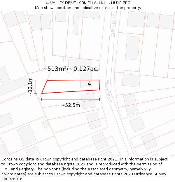 4, VALLEY DRIVE, KIRK ELLA, HULL, HU10 7PG: Plot and title map