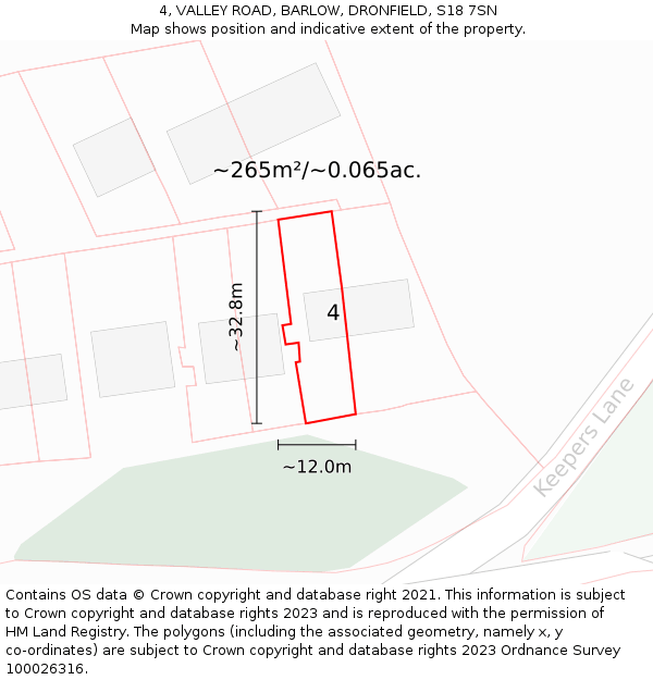 4, VALLEY ROAD, BARLOW, DRONFIELD, S18 7SN: Plot and title map