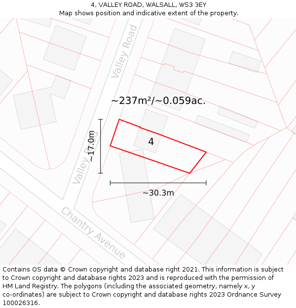 4, VALLEY ROAD, WALSALL, WS3 3EY: Plot and title map