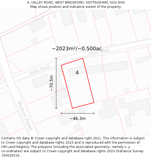 4, VALLEY ROAD, WEST BRIDGFORD, NOTTINGHAM, NG2 6HG: Plot and title map