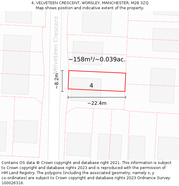 4, VELVETEEN CRESCENT, WORSLEY, MANCHESTER, M28 3ZQ: Plot and title map