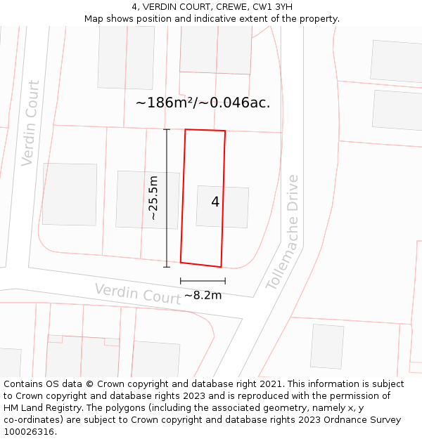 4, VERDIN COURT, CREWE, CW1 3YH: Plot and title map