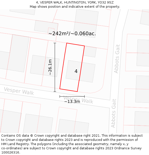 4, VESPER WALK, HUNTINGTON, YORK, YO32 9SZ: Plot and title map