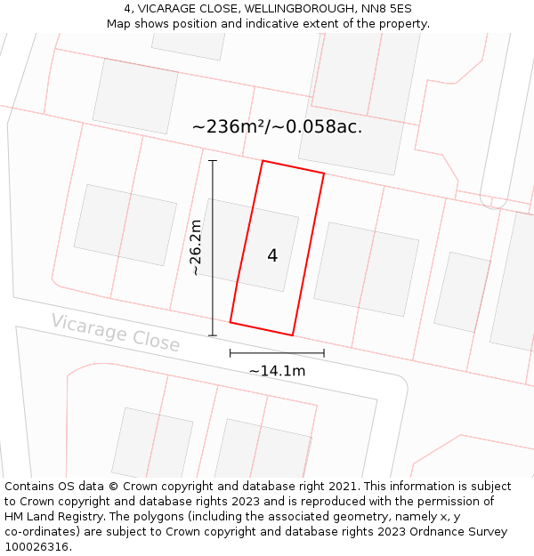 4, VICARAGE CLOSE, WELLINGBOROUGH, NN8 5ES: Plot and title map