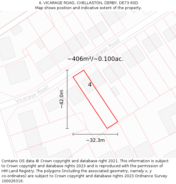 4, VICARAGE ROAD, CHELLASTON, DERBY, DE73 6SD: Plot and title map