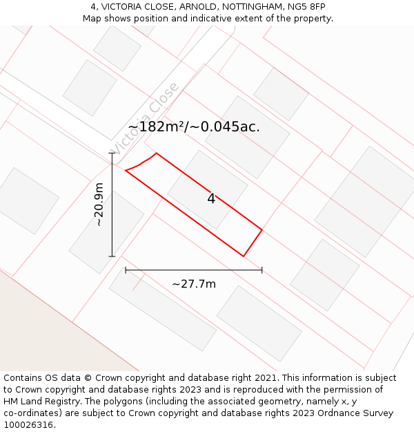 4, VICTORIA CLOSE, ARNOLD, NOTTINGHAM, NG5 8FP: Plot and title map