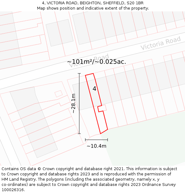 4, VICTORIA ROAD, BEIGHTON, SHEFFIELD, S20 1BR: Plot and title map