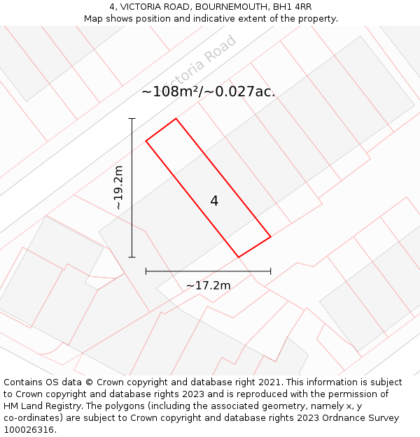 4, VICTORIA ROAD, BOURNEMOUTH, BH1 4RR: Plot and title map