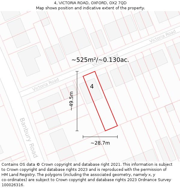 4, VICTORIA ROAD, OXFORD, OX2 7QD: Plot and title map