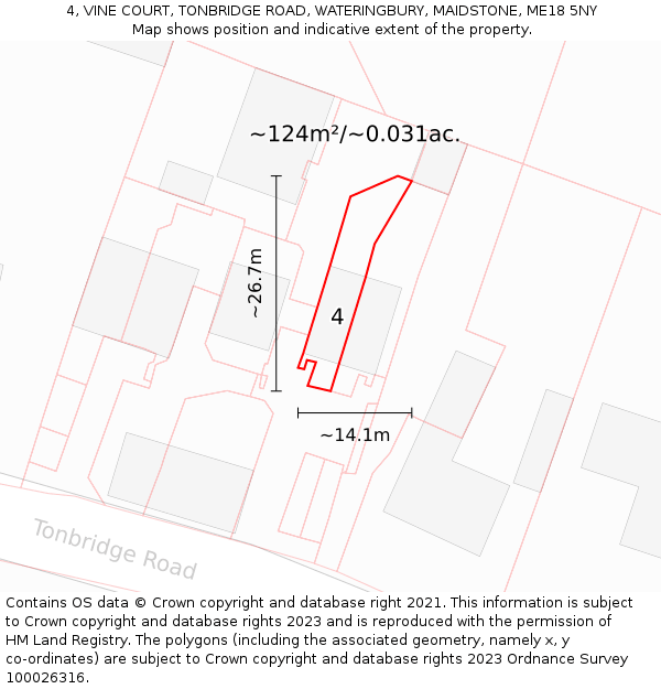 4, VINE COURT, TONBRIDGE ROAD, WATERINGBURY, MAIDSTONE, ME18 5NY: Plot and title map