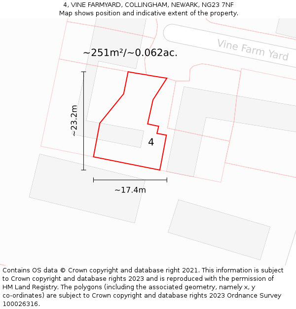 4, VINE FARMYARD, COLLINGHAM, NEWARK, NG23 7NF: Plot and title map