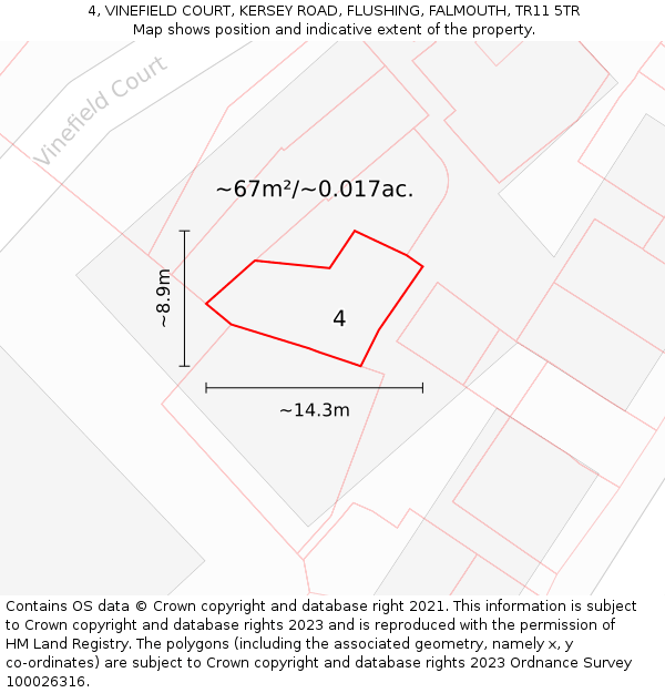 4, VINEFIELD COURT, KERSEY ROAD, FLUSHING, FALMOUTH, TR11 5TR: Plot and title map