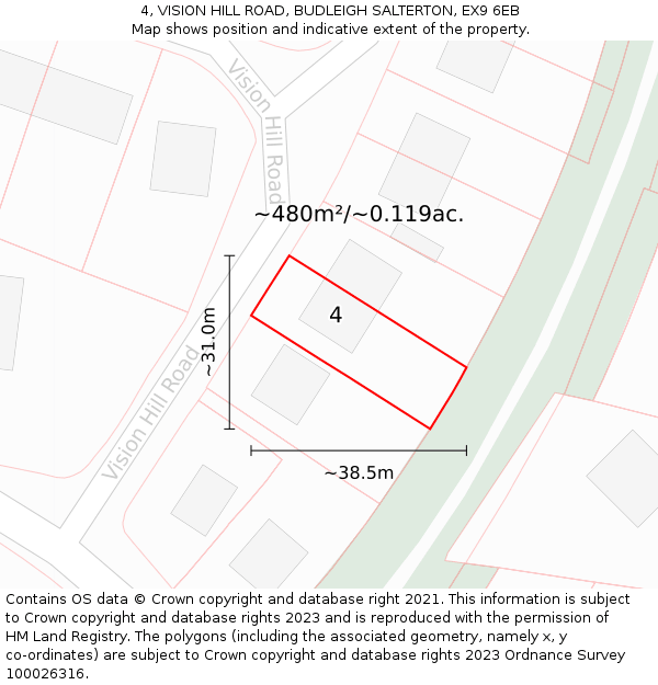 4, VISION HILL ROAD, BUDLEIGH SALTERTON, EX9 6EB: Plot and title map