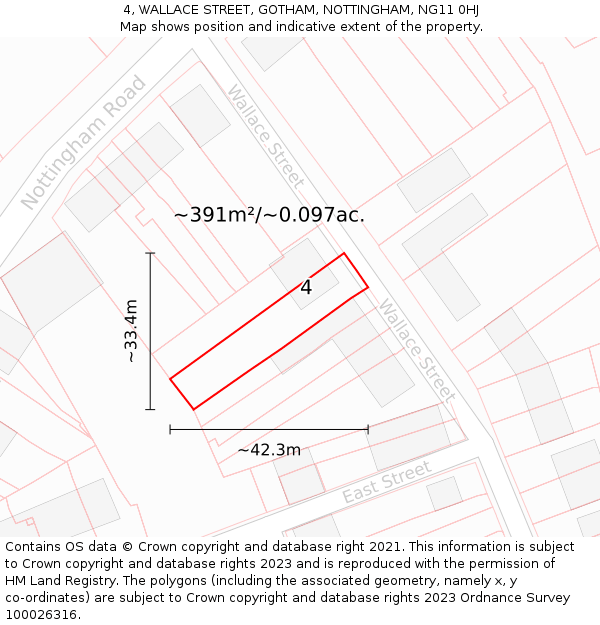 4, WALLACE STREET, GOTHAM, NOTTINGHAM, NG11 0HJ: Plot and title map