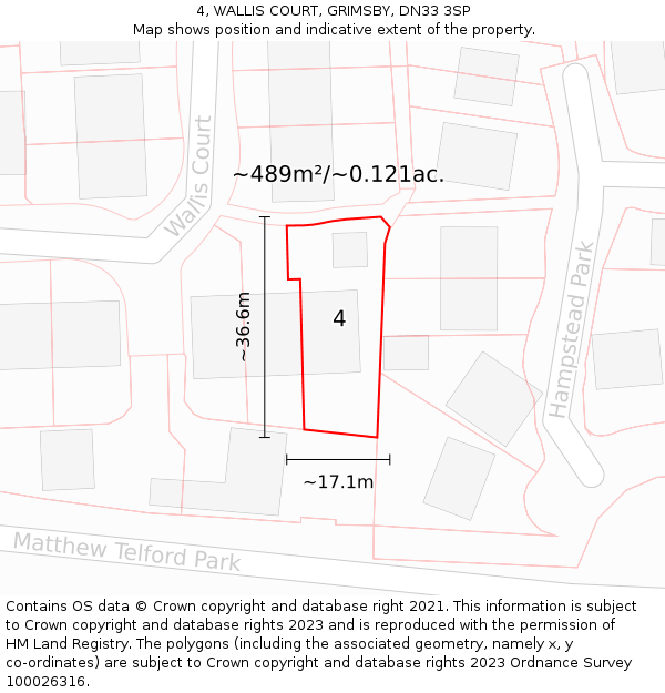 4, WALLIS COURT, GRIMSBY, DN33 3SP: Plot and title map