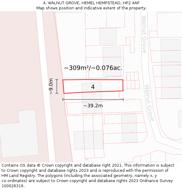 4, WALNUT GROVE, HEMEL HEMPSTEAD, HP2 4AP: Plot and title map