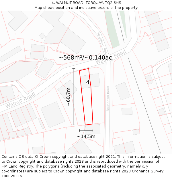 4, WALNUT ROAD, TORQUAY, TQ2 6HS: Plot and title map