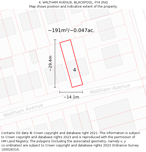 4, WALTHAM AVENUE, BLACKPOOL, FY4 2NQ: Plot and title map