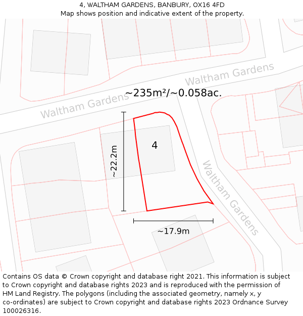 4, WALTHAM GARDENS, BANBURY, OX16 4FD: Plot and title map