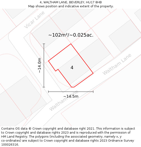 4, WALTHAM LANE, BEVERLEY, HU17 8HB: Plot and title map