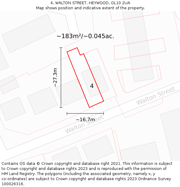 4, WALTON STREET, HEYWOOD, OL10 2UA: Plot and title map