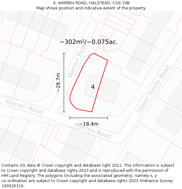 4, WARREN ROAD, HALSTEAD, CO9 1XB: Plot and title map