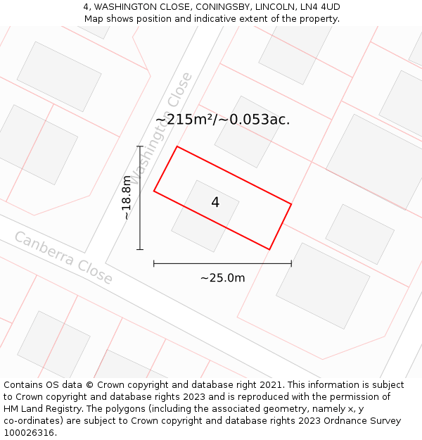 4, WASHINGTON CLOSE, CONINGSBY, LINCOLN, LN4 4UD: Plot and title map