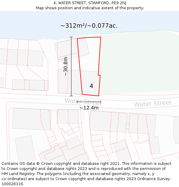 4, WATER STREET, STAMFORD, PE9 2NJ: Plot and title map