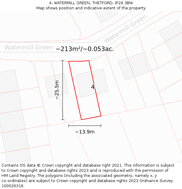 4, WATERMILL GREEN, THETFORD, IP24 3BW: Plot and title map