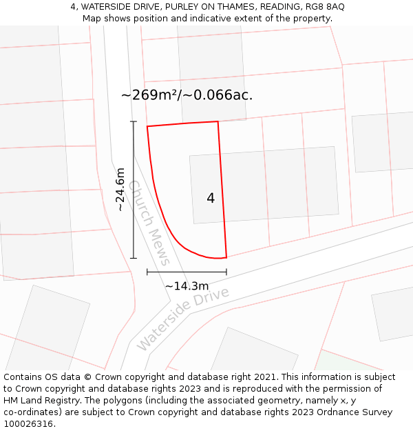 4, WATERSIDE DRIVE, PURLEY ON THAMES, READING, RG8 8AQ: Plot and title map