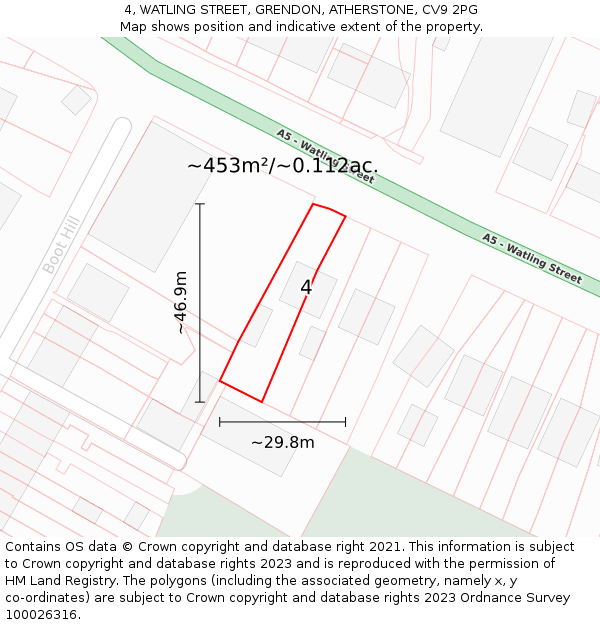 4, WATLING STREET, GRENDON, ATHERSTONE, CV9 2PG: Plot and title map