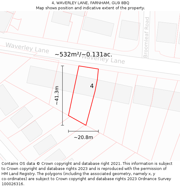 4, WAVERLEY LANE, FARNHAM, GU9 8BQ: Plot and title map