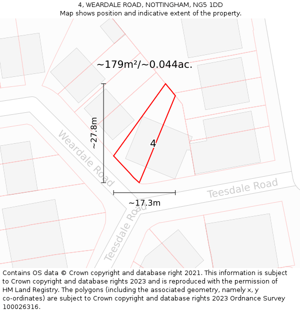 4, WEARDALE ROAD, NOTTINGHAM, NG5 1DD: Plot and title map
