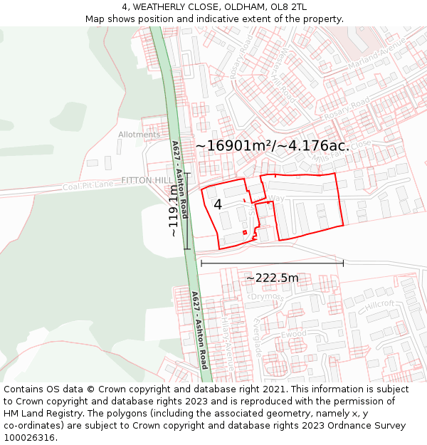 4, WEATHERLY CLOSE, OLDHAM, OL8 2TL: Plot and title map